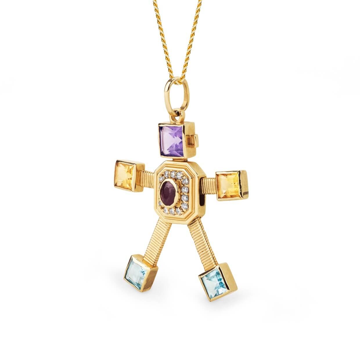 Roma Van Robot Maxi Pendant Diamond Multi Precious Stones