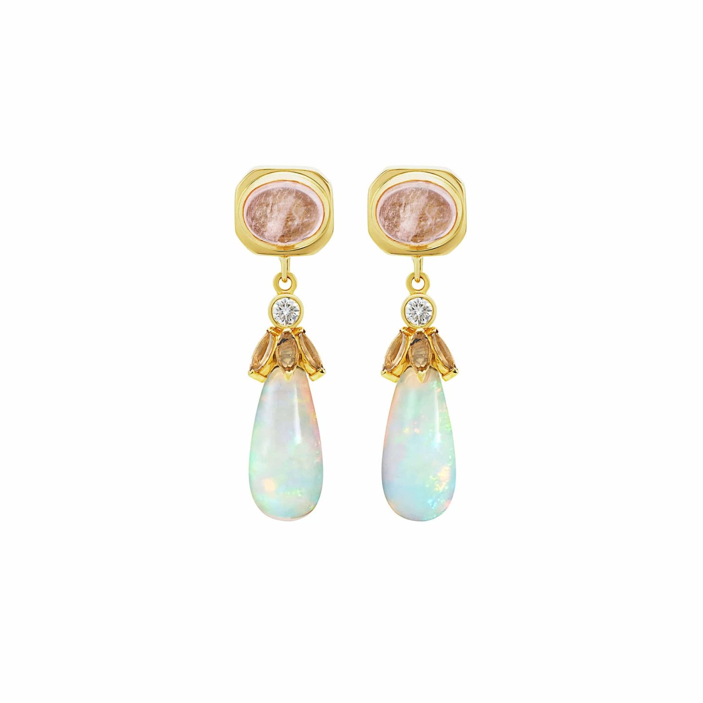 Sogno Van Studs Morganite with Sogno Van Drops Detachable Opal Diamond Morganite