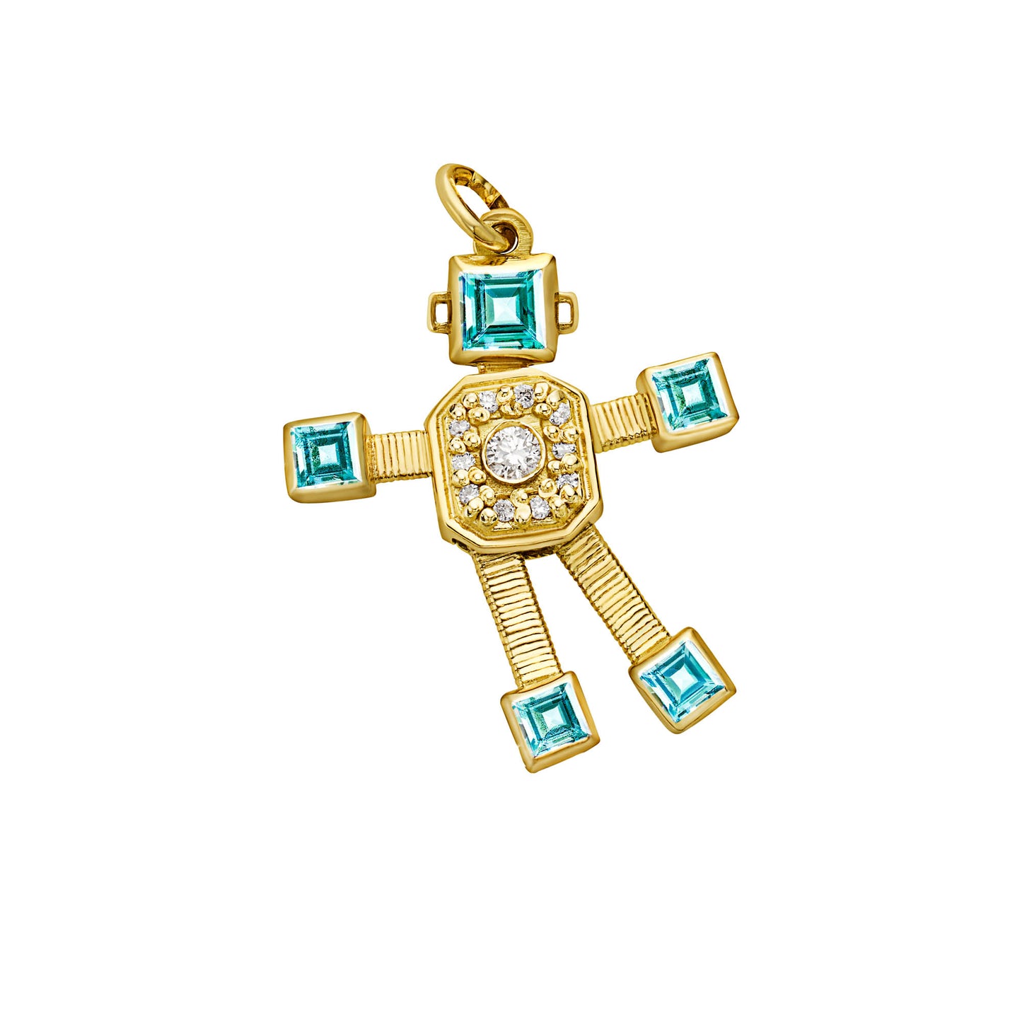 Heart Van Robot Mini Pendant Diamond Aquamarine