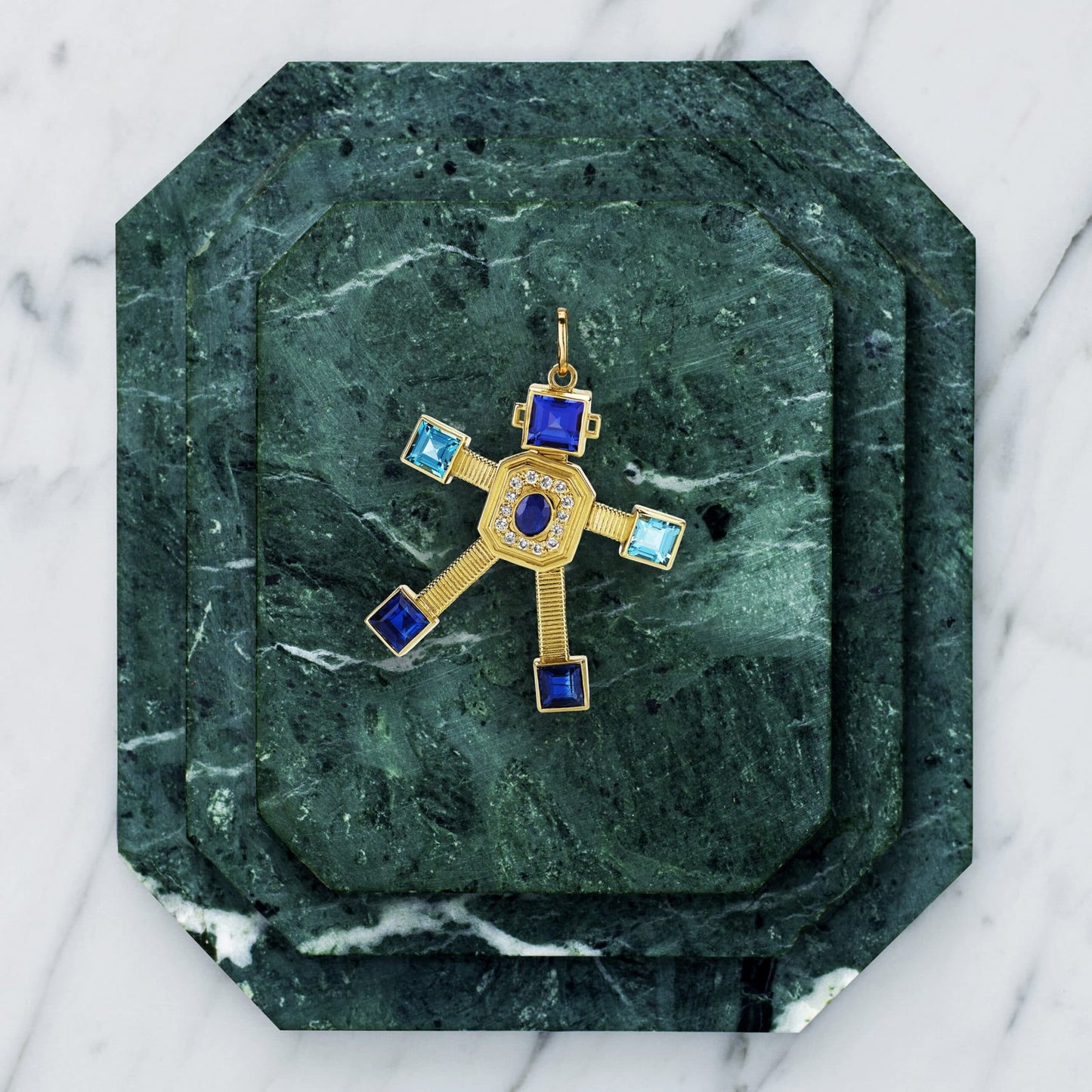 Denim Van Robot Maxi Pendant Diamond Multi Precious Stones
