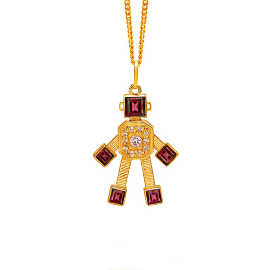 Heart Van Robot Mini Pendant Diamond Rhodolite