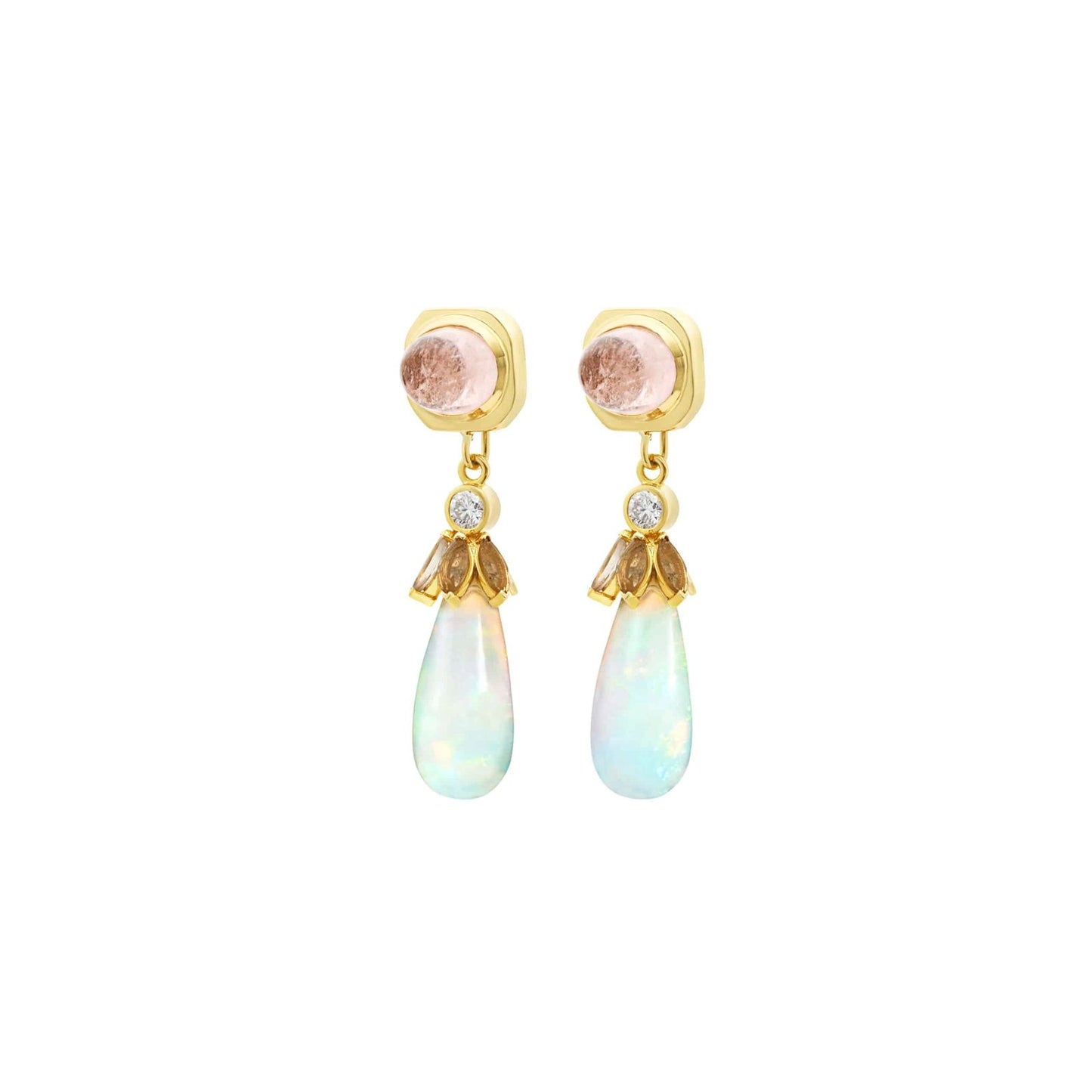 Sogno Van Studs Morganite with Sogno Van Drops Detachable Opal Diamond Morganite