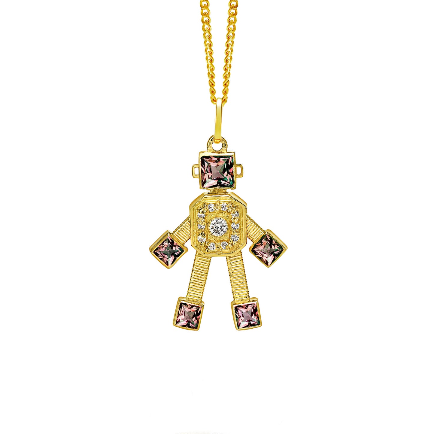 Heart Van Robot Mini Pendant Diamond Pink Tourmaline