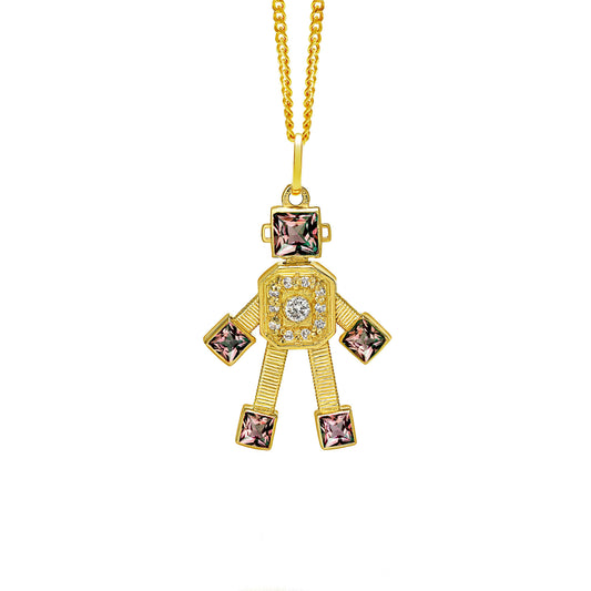 Heart Van Robot Mini Pendant Diamond Pink Tourmaline