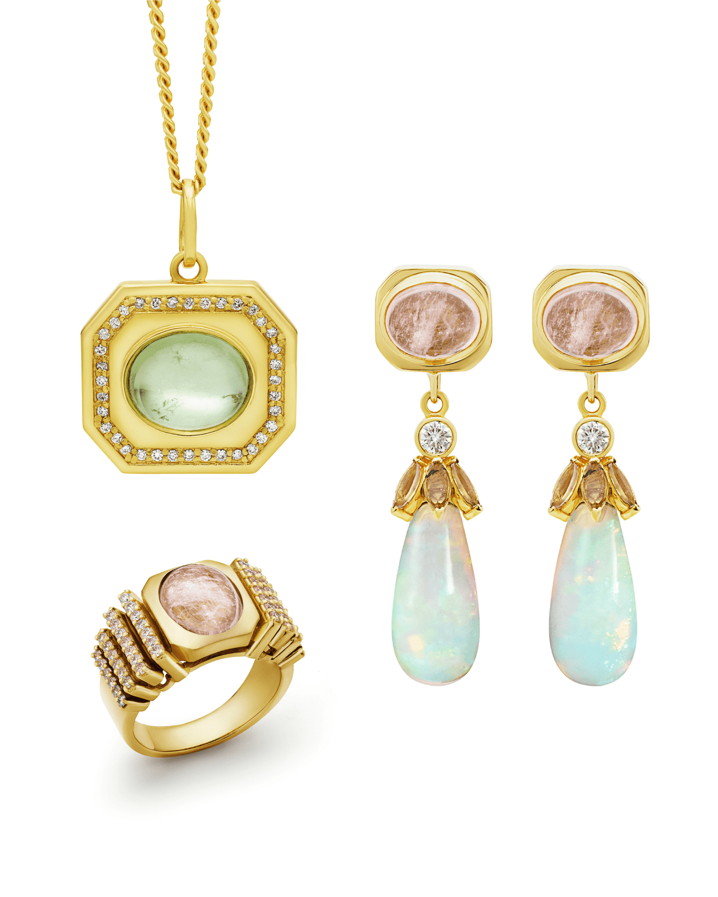 Sogno Dynasty Van Signet Champagne Diamond Pave Morganite