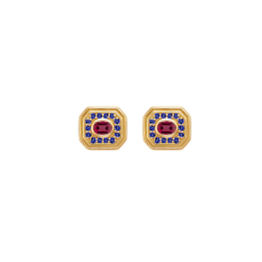 Van Studs with Hidden Hook Ruby Tanzanite