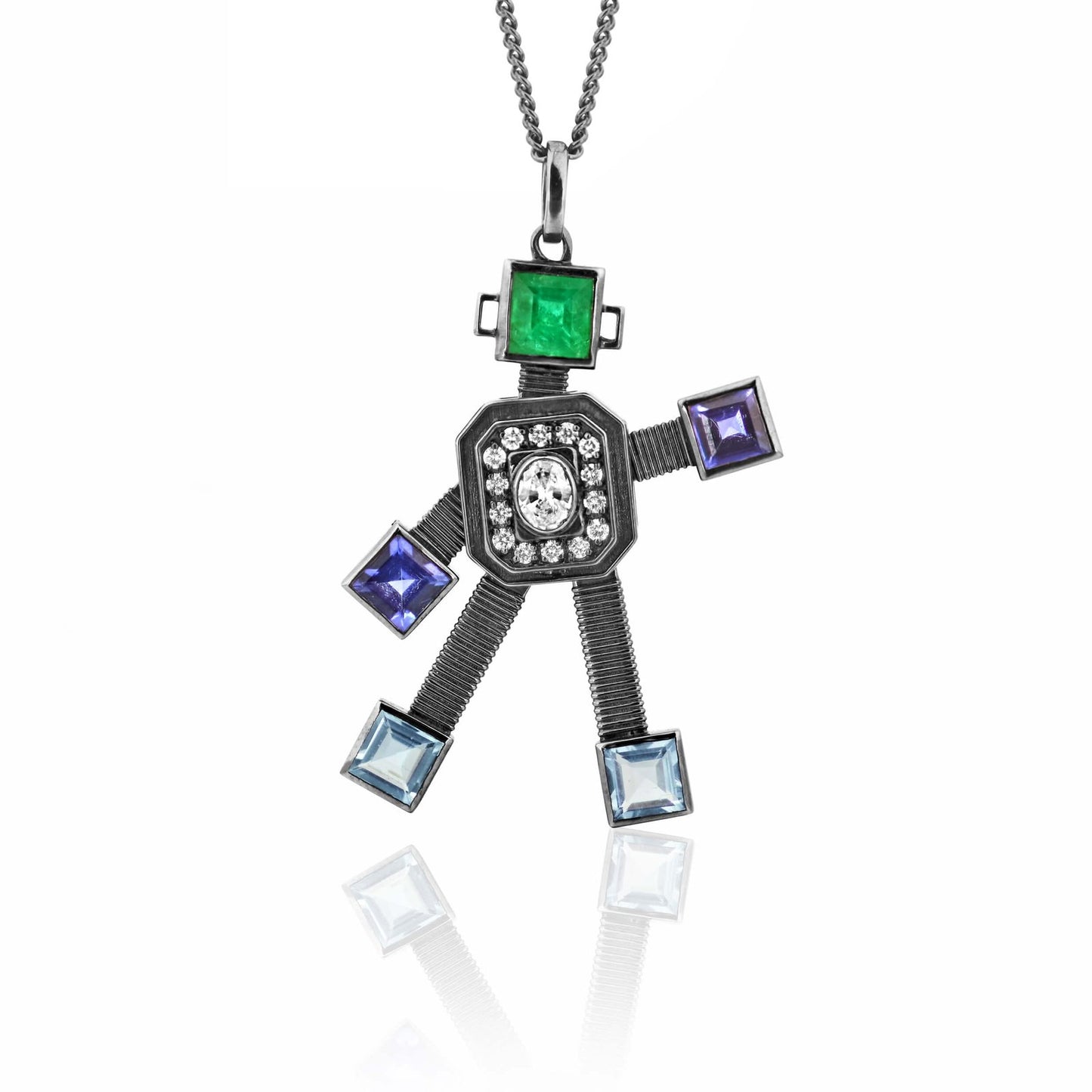 Darke Star Van Robot Maxi Black Pendant Diamond Multi Precious Stones