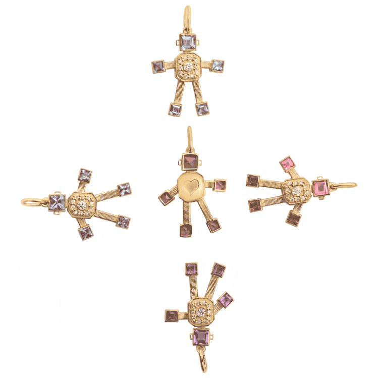 Heart Van Robot Mini Pendant Diamond Rhodolite