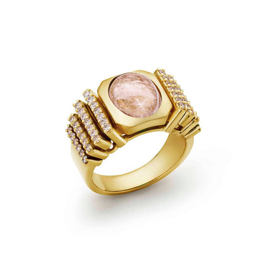 Sogno Dynasty Van Signet Champagne Diamond Pave Morganite