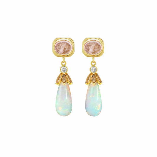 Sogno Van Studs Morganite with Sogno Van Drops Detachable Opal Diamond Morganite