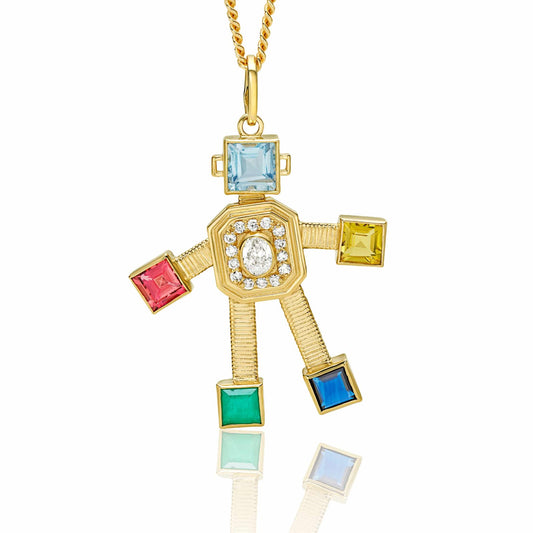 Stack Van Robot Maxi Pendant  Diamond Multi Precious Stones