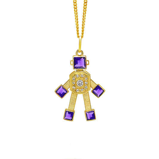 Heart Van Robot Mini Pendant Diamond Amethyst