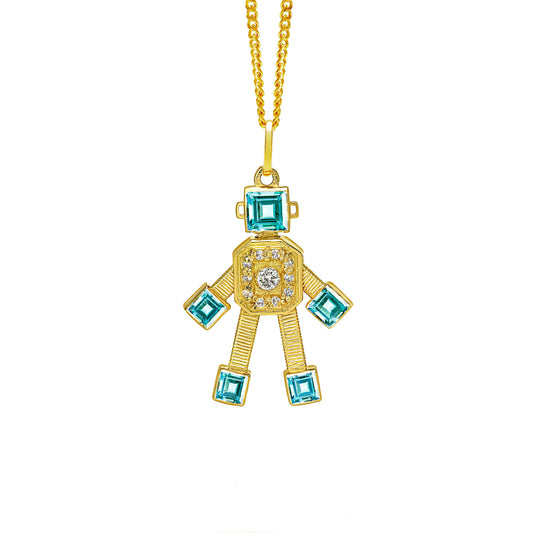 Heart Van Robot Mini Pendant Diamond Aquamarine