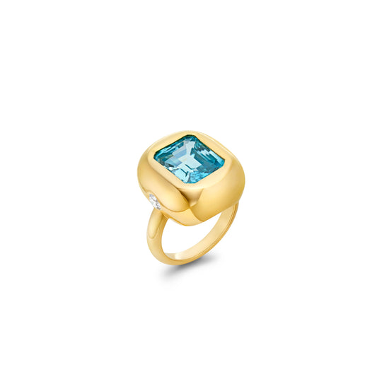 Cosmic Van Signet Diamond Blue Zircon
