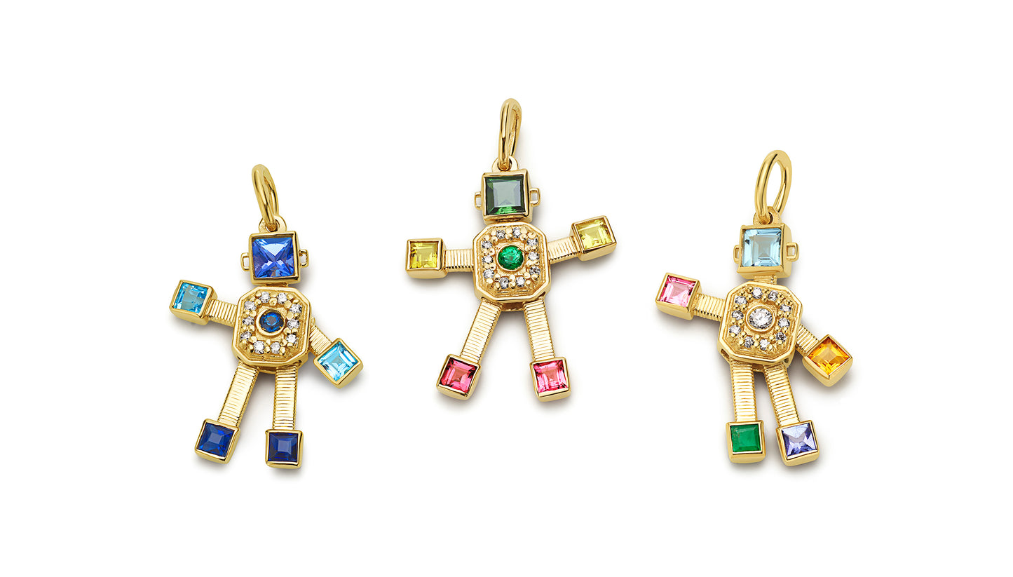 Denim Heart Van Robot Mini Pendant