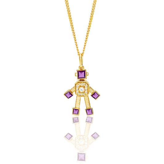 Heart Van Robot Mini Pendant Diamond Amethyst