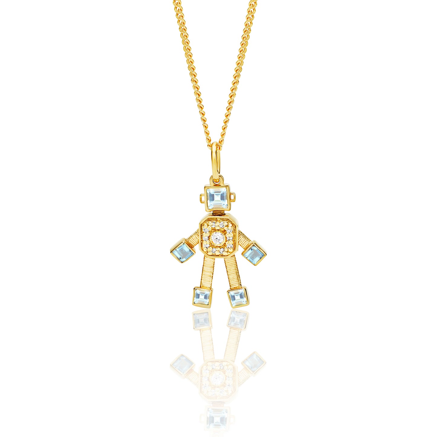 Heart Van Robot Mini Pendant Diamond Aquamarine