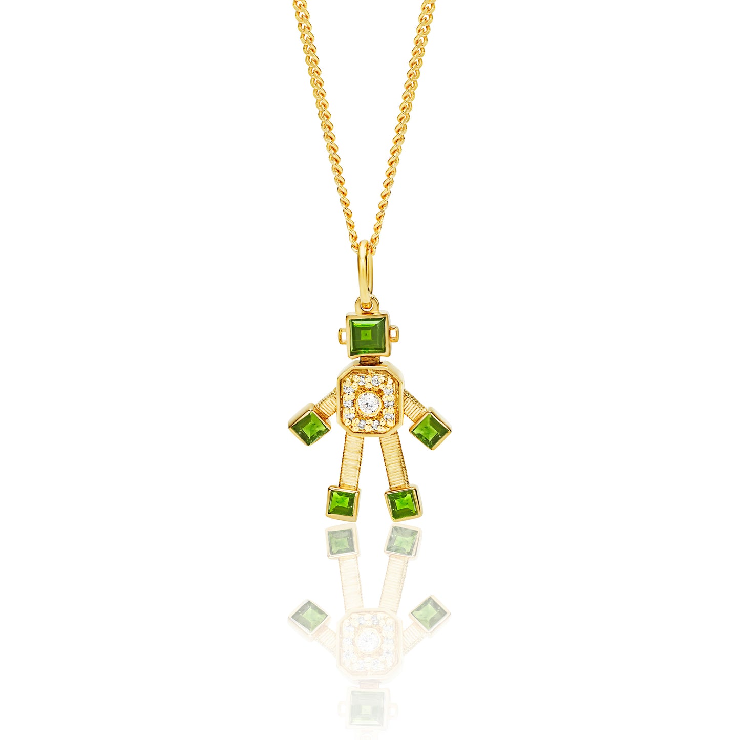 Heart Van Robot Mini Pendant Diamond Peridot (August)