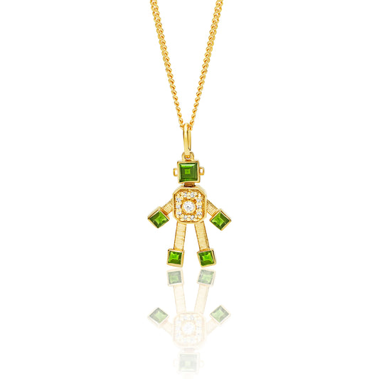 Heart Van Robot Mini Pendant Diamond Peridot (August)