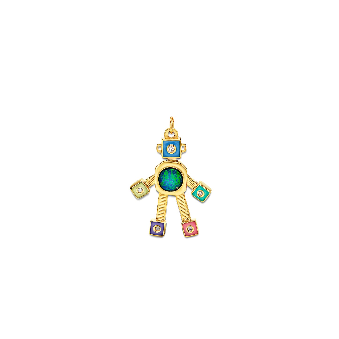 Galaxy Heart Van Robot Mini Pendant Diamond Opal Enamel