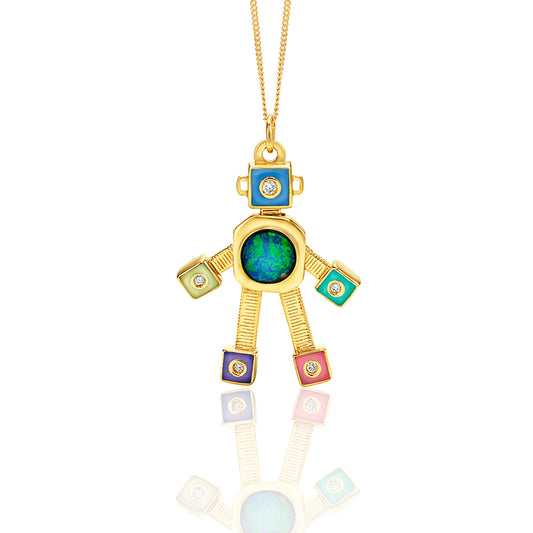 Galaxy Heart Van Robot Mini Pendant Diamond Opal Enamel