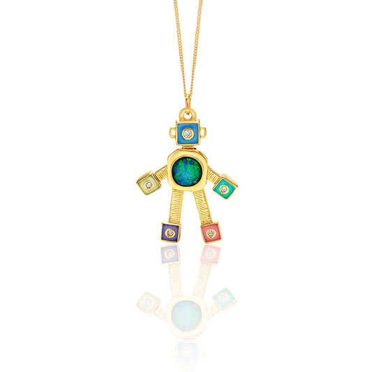 Galaxy Heart Van Robot Mini Pendant Diamond Opal Enamel
