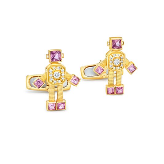 Lali Van Robot Cufflinks Diamond Pink Sapphire