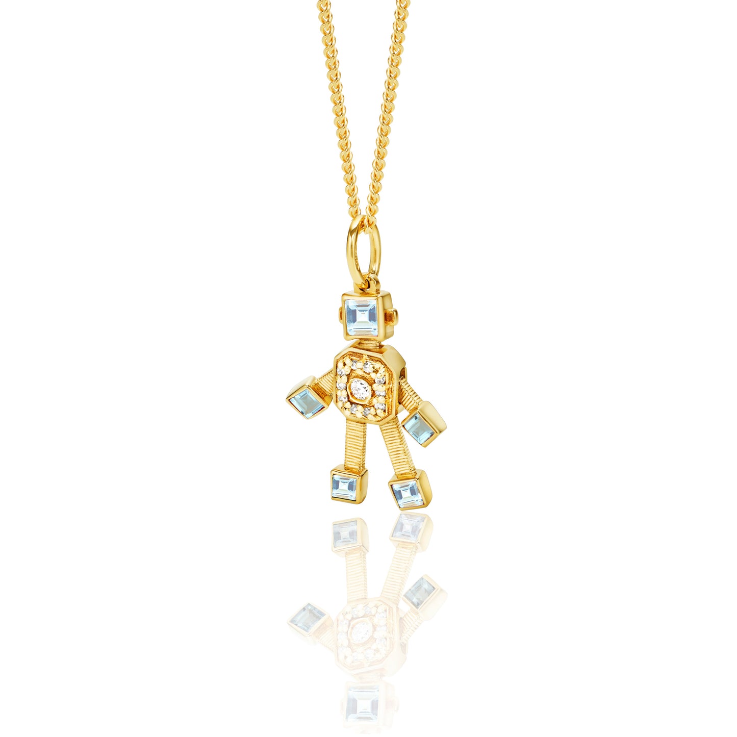 Heart Van Robot Mini Pendant Diamond Aquamarine