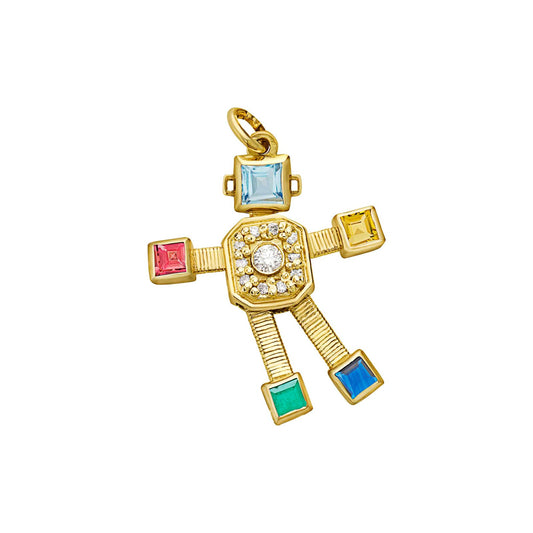 Joy Heart Van Robot Mini Pendant Diamond Multi Precious Stones