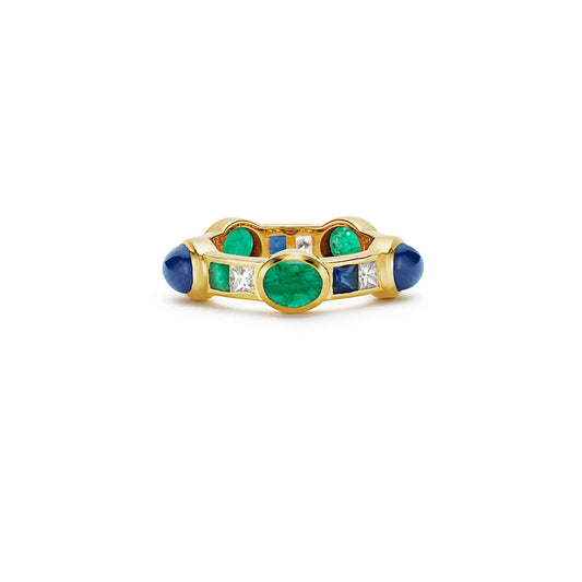 Sydney Van Stack Ring Diamond Emerald Sapphire