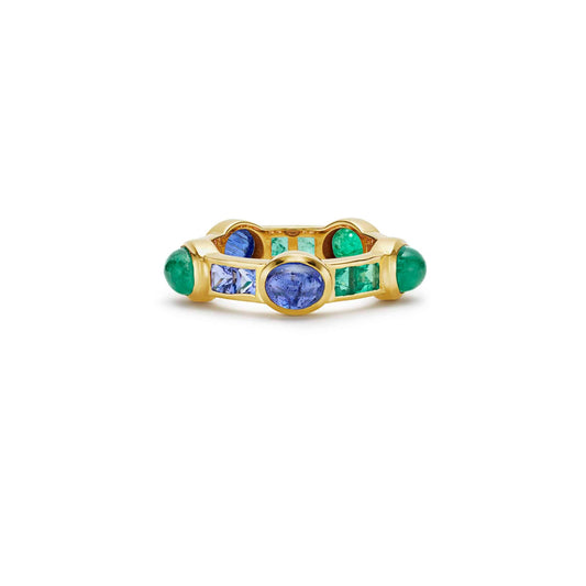 New York Van Stack Ring Emerald Tanzanite