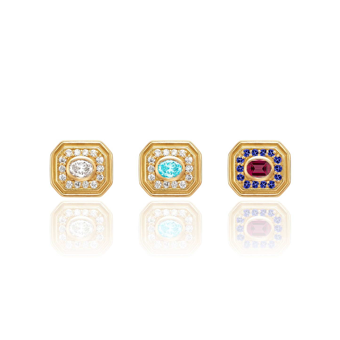 Van Studs Diamond, Aquamarine & Diamond, Ruby & Tanzanite
