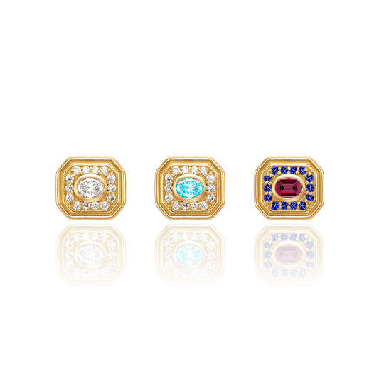 Van Studs Diamond, Aquamarine & Diamond, Ruby & Tanzanite