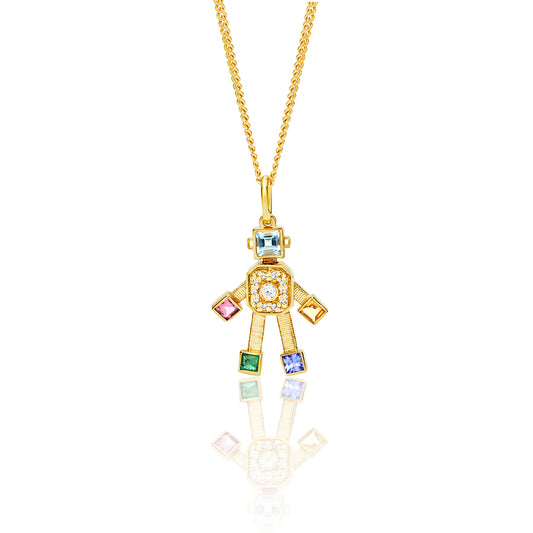 Joy Heart Van Robot Mini Pendant Diamond Multi Precious Stones