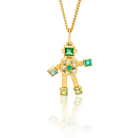 Verde Heart Van Robot Mini Pendant Multi Precious Stones