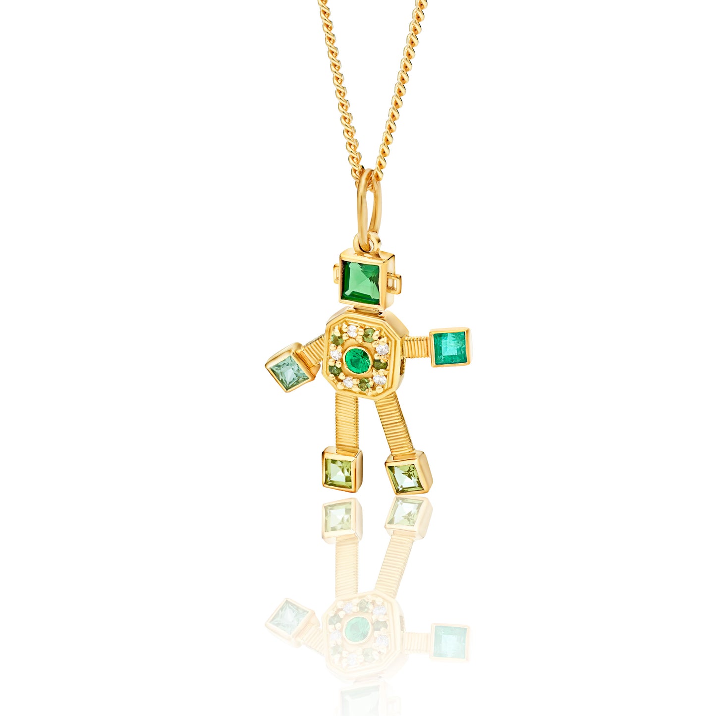 Verde Heart Van Robot Mini Pendant Multi Precious Stones