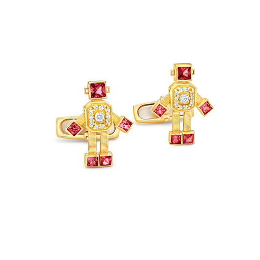 Lali Van Robot Cufflinks Diamond Ruby