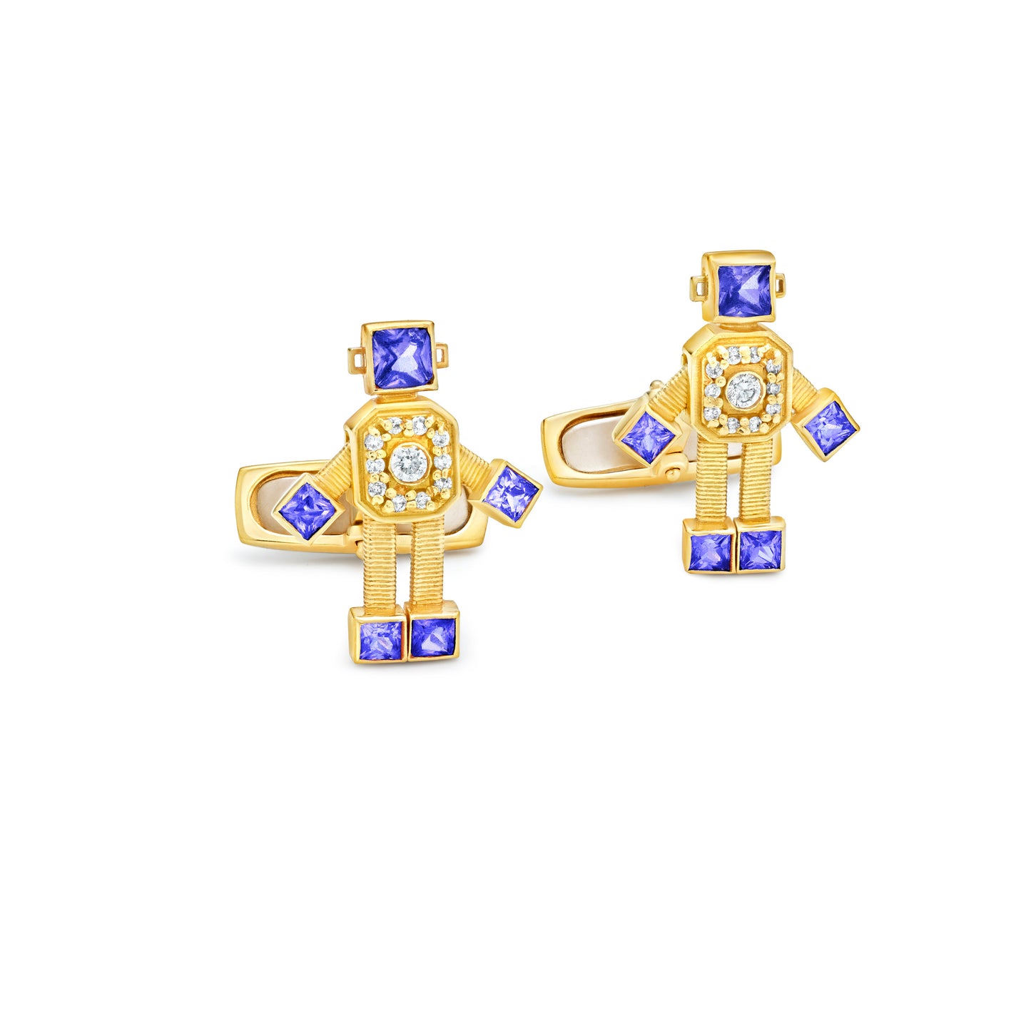 Lali Van Robot Cufflinks Diamond Tanzanite